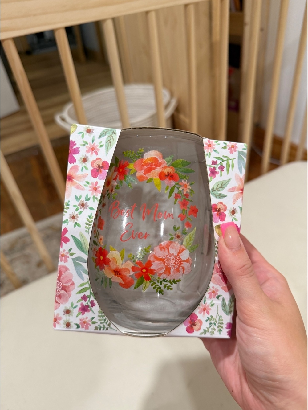 Mother’s day Floral stemless wine glass gift set